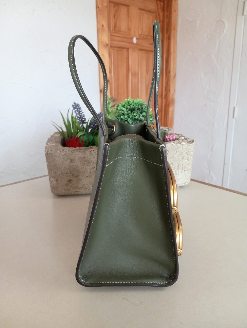 Coach Cashin Carry Tote 22, Double Kisslock, Green - Picture 11 of 15